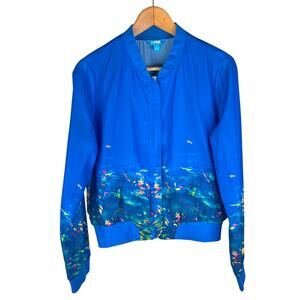 L'Amour Nanette Lepore : Ocean Fish Print Bomber Jacket Zip Blue : XL